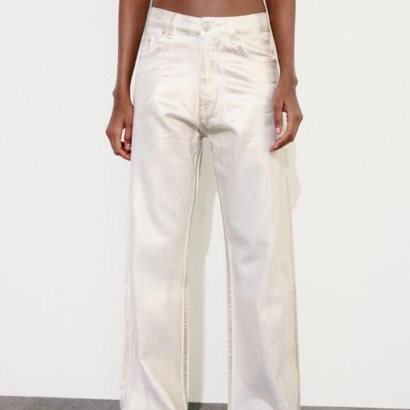 NWT GOLDEN TRF HIGH WAIST LOOSE FOIL JEANS - Picture 1 of 12